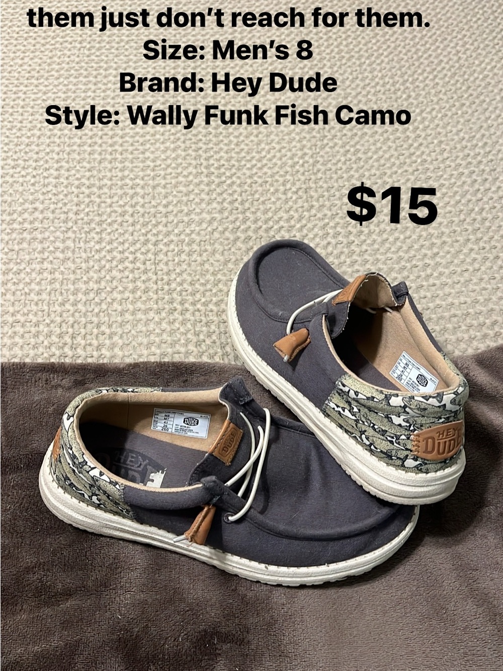 Hey Dude Wally Funk Fish Camo Slip-Ons in Black with Camouflage Accents